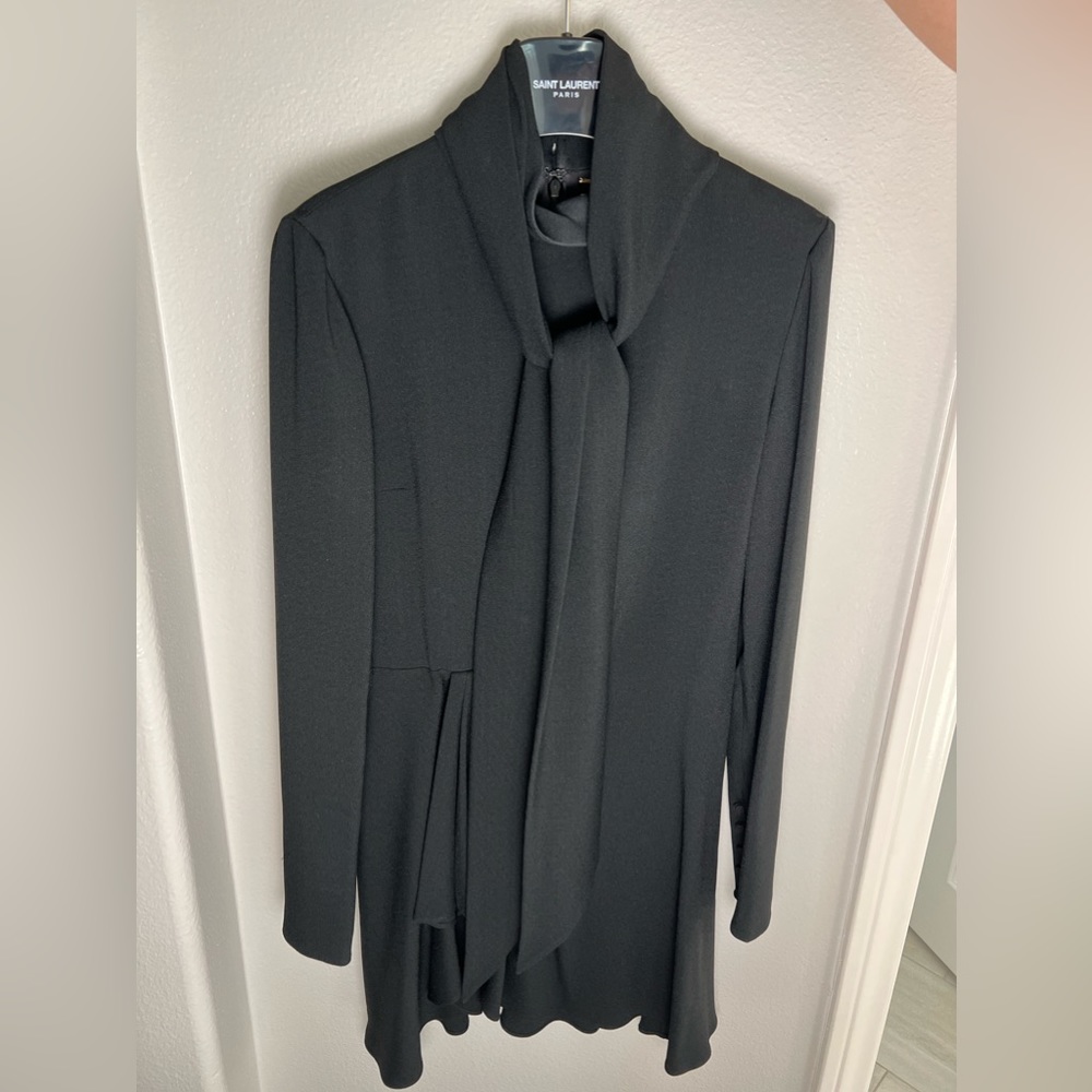 Saint Laurent Lavallière Neck Drape Mini Dress In Black